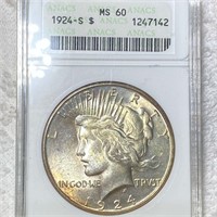 1924-S Silver Peace Dollar ANACS - MS60