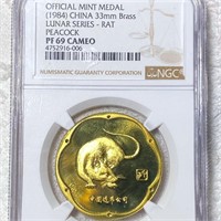 1984 Chinese Brass Rat Coin NGC - PF 69 CAMEO