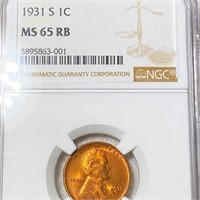 1931-S Lincoln Wheat Penny NGC - MS 65 RB