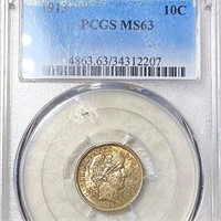 1913 Barber Silver Dime PCGS - MS63