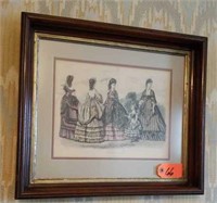 2 VICTORIAN LADIES PICTURES AND 2 SMALL CARRIAGE