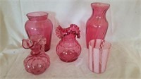 (5) pieces of cranberry glass