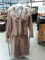 Adolph Schuman Faux Fur & Suede Jacket & Skirt Set