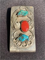 Southwest style money clip with turquoise and