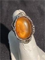 Amber and sterling silver ring size 6.