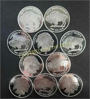 10 Buffalo design 1 oz. .999 Silver Rounds #2