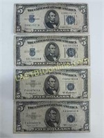 4 Silver Certificate $5 notes