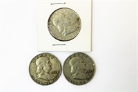 3 Silver Franklin half dollars