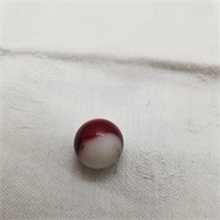 VINTAGE GLASS MARBLE, WHITE W/ CRANBERRY-RED