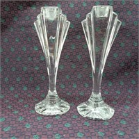 Art Deco Glass Candle Holder Set 7"
