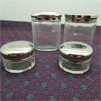 Art Deco Set of 4 Glass Containers with Metal Lid