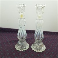 ART-GLASS CANDLE HOLDERS PAIR, 9"