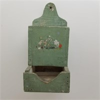 OLD WOODEN WALL MOUNT MATCH BOX, 1912, 7"