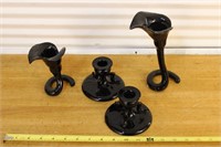Black glass candle stick holders