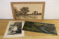 Antique lithographs & 1 painting