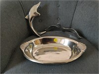 pewter dolphin sculpture , tray and bird