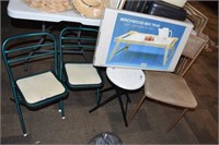 (3) Folding Chairs & Small Table, Tray
