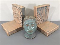 Art Deco Ceramic Book Ends & Head