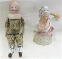 Porcelain Half Doll Germany H 4" Cloth Body Bisqu
