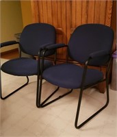 (2) BLUE UPHOLSTERED CHAIRS W/ BLACK METAL FRAMES