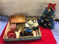 Box lot of Christmas items and tree