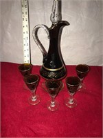 Sherry and 5 glasses gold with amber