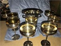 8 silver plate goblets and ice bucket
