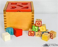Classic Toy Wood Cube Shape Sorter w/ Blocks