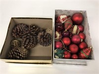 Pine Cones & Glass Red Bulbs