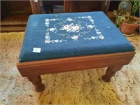 Vintage Stool with Needlepoint Top