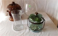 Antique Kerosene Bottle & misc glass decor