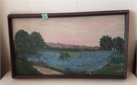 Vintage Framed Artwork - Mountains & Lake