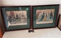Pair of Victorian Ladies Framed "plates"