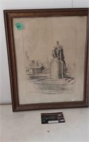 Vintage Otto Schneider Etching Print of Lincoln