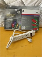 2 Sets of Christmas lights, New, w/ power strip