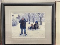 FRAMED PRINT OF CHILDREN PLAYING IN THE SNOW