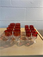 SET OF 16 RED FLASHED GLASSES