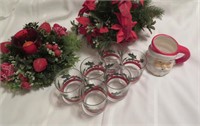 Christmas décor and 6 glasses