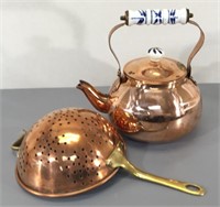 Copper Tea Kettle & Colander -Vintage