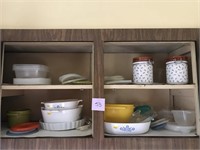 Contents in Cabinet, Pyrex, Canisters & Misc.