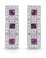 18KT White Gold 0.56ctw Ruby and Diamond Earrings