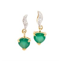 Plated 18KT Yellow Gold 1.10ctw Green Agate and Di
