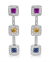14KT White Gold 1.34ctw Multi Color Sapphire and D