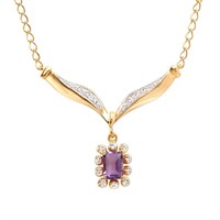 Plated 18KT Yellow Gold 0.80ct Amethyst and Diamon