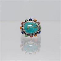 Genuine 7 Ct Navajo Sterling Silver Turquoise Ring