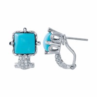 14KT White Gold 2.70ctw Turquoise and Diamond Earr