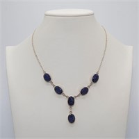 Sterling Silver Natural 47.3 Ct Sapphire Necklace