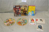 FLAT BOX OF VTG. BOOKS & STATIONERY COLLECTIBLES
