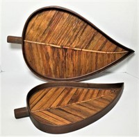 Pair of Wooden Leaf Serving Tray