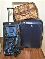 Two Suitcases and Tapestry Duffle Bag